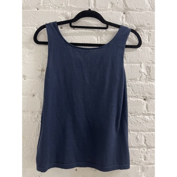 Lafayette 148 New York Women Blue 100% Cotton Round Neck Sweater Tank Top Size M - Picture 2 of 4